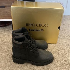 NIB Jimmy Choo x Timberland Black Nubuck Glitter boots size 8